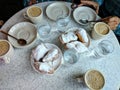 Beignets at Cafe Du Monde in New Orleans, yum Royalty Free Stock Photo