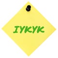 If you know you know acronym IYKYK text macro closeup neon green marker Tiktok jokes concept isolated yellow adhesive post-it note
