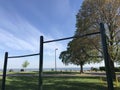 Outdoor pull-up bars are a great way to stay in shape by the lake - Cleveland Metroparks Royalty Free Stock Photo