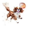 Life\'s a Beach: Colorful Watercolor Photos of Cavaliers in the Surf AI Generated