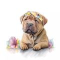 Find Your Next Furry Companion in This Adorable Shar Pei Puppy Stock Photo, Featuring a Pastel Headband Bandana and Watercolor