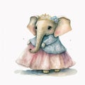 Illustrated Baby Elephant Model in Fashionable Watercolor Attire AI Generated