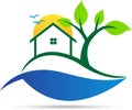 Home, tree, logo, house, clean environment lifestyle vector symbol icon design.
