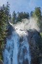 Iffigfall cascade near Lenk, blue sky, forest