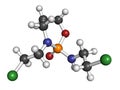 Ifosfamide cancer chemotherapy drug molecule. Atoms are represented as spheres with conventional color coding: hydrogen (white),