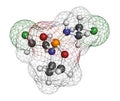 Ifosfamide cancer chemotherapy drug molecule. Atoms are represented as spheres with conventional color coding: hydrogen (white),