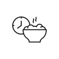 Iftar. Linear emblem of fasting, diet. Cooking time icon for packaging design. Black simple illustration of bowl of hot porridge