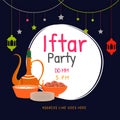 Iftar Party Invitation Card, Poster Design with Festival Elements, Event Details on White and Blue Royalty Free Stock Photo