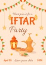 Iftar party invitation. Greeting card ramadan kareem or eid mubarak celebration, sweet dates event islamic religion Royalty Free Stock Photo