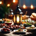 Ramadan Iftar Table with Lantern and Traditional Foods Royalty Free Stock Photo