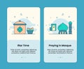 Iftar time and praying in mosque design onboarding design mobile page screen app