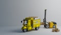 Ifting robot working to take parcel box to small truck and delivery Royalty Free Stock Photo