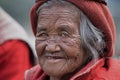 Ifugao woman in national dress next to rice terraces in Banaue, Philippines. Royalty Free Stock Photo