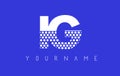 IG I Q Dotted Letter Logo Design with Blue Background.