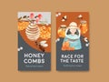 Instagram template with honey concept design for socail media watercolor vector illustration