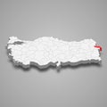 Igdir region location within Turkey 3d map Royalty Free Stock Photo