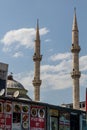 IGDIR, TURKEY - JULY 17, 2019: Minarets of Haci Hacer Cami mosque in Igdir, Turk