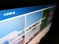 igh angle view of business website with company logo of airliner manufacturer Airbus SE on monitor.