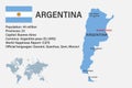 ighly detailed Argentina map with flag, capital and small map of the world