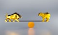 Ighting bull and bear, stock market bullish and bearish