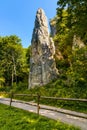 Iglica limestone rock known as Spire or Needle in Bedkowska Valley near Cracow in Lesser Poland