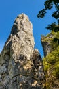 Iglica limestone rock known as Spire or Needle in Bedkowska Valley near Cracow in Lesser Poland