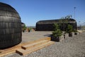 Igloo or iglu saunas. Gravel ground in the front in Port of Noblessner in Seaplane Harbor (Lennusadam in