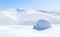 Igloo isolated in snowfield with snowy mountain, Arctic landscape scene Royalty Free Stock Photo