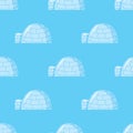 Igloo seamless pattern on blue background. Icy cold house wallpaper Royalty Free Stock Photo