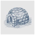 Igloo snow house hand drawn blue sketch vector Royalty Free Stock Photo