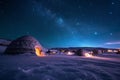 Igloos Under a Night Sky With Stars, An igloo village under the starry Arctic sky, AI Generated Royalty Free Stock Photo
