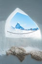 The Iglu Dorf window - a restaurant and bar in an igloo on the Gornergrat slopes. Royalty Free Stock Photo