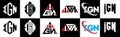 IGN letter logo design in six style. IGN polygon, circle, triangle, hexagon, flat and simple style with black and white color Royalty Free Stock Photo