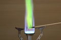 Ignition of copper oxide on a mini burner with stick. on the mini burner. Chemical experiments