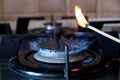 Ignition of a gas ring on the stove Royalty Free Stock Photo