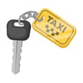 The ignition key for a yellow taxi. Taxi station single icon in cartoon style vector symbol stock illustration.