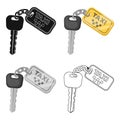 The ignition key for a yellow taxi. Taxi station single icon in cartoon style vector symbol stock illustration.