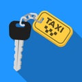 The ignition key for a yellow taxi. Taxi station single icon in flat style vector symbol stock illustration.