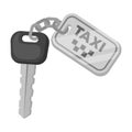 The ignition key for a yellow taxi. Taxi station single icon in monochrome style vector symbol stock illustration.