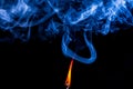 Ignition of match with smoke Royalty Free Stock Photo