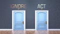 Ignore and act as a choice - pictured as words Ignore, act on doors to show that Ignore and act are opposite options while making