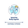 Ignoring body signals concept icon. Mindful eating, conscious nutrition idea thin line illustration. Unhealthy dieting