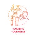 Ignoring partners needs concept icon