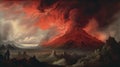 Eerie and Dramatic Painting of a Volcano in the Air