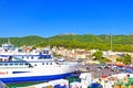 Igoumenitsa Ferry Port seen from anchored ferry boat deck Greece Royalty Free Stock Photo