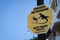 Iguana Crossing Sign. Drive with Precaution. Iguana Crossing. Take care. On Santa Cruz Island, Galapagos Island, Ecuador, South Am
