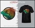 Iguana head gradient isolated on black t-shirt