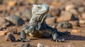 Iguana peacefully basking in the sun on rocky desert terrain under the warm sunlight Royalty Free Stock Photo