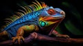 Colorful Iguana On Branch: Realistic And Vibrant Renderings Royalty Free Stock Photo