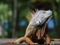 iguana, tropical climate animal with scaly skin in green colors